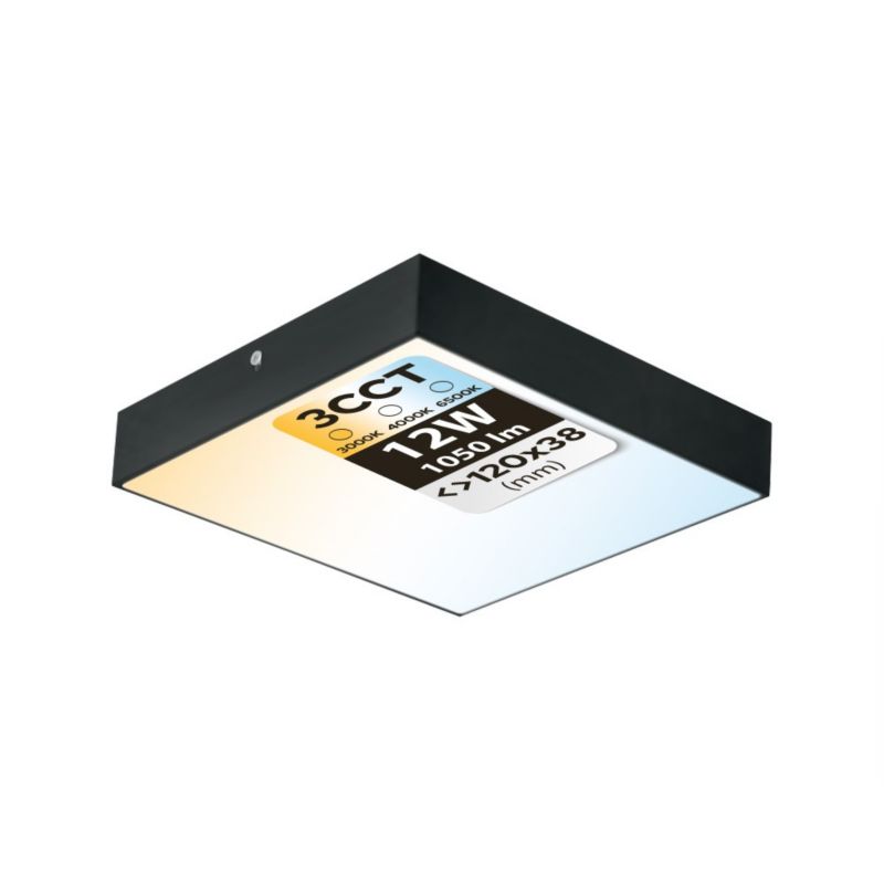 Plafon LED 12W HOROZ 1050lm 3CCT 12x12cm IP20 kwadratowy czarny CATALINA/S 1 szt.