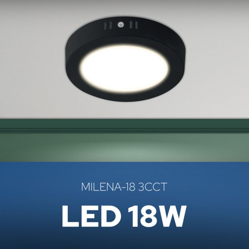 Plafon LED 18W HOROZ 1660lm 3CCT 17,3cm IP20 okrągły czarny MILENA 1 szt.