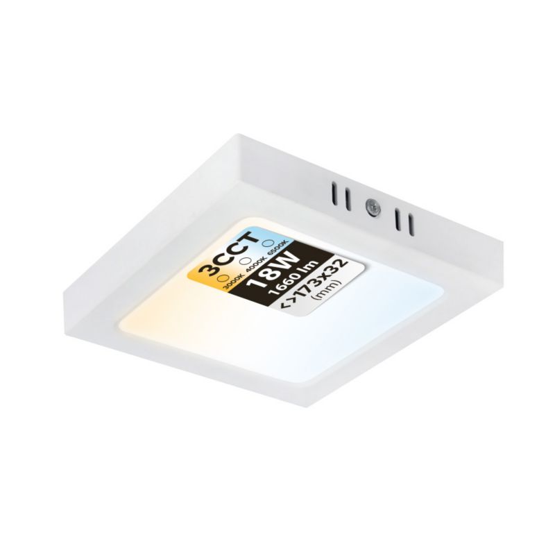 Plafon LED 18W HOROZ 1660lm 3CCT 17,3x17,3cm IP20 kwadratowy biały SELENA 1 szt.