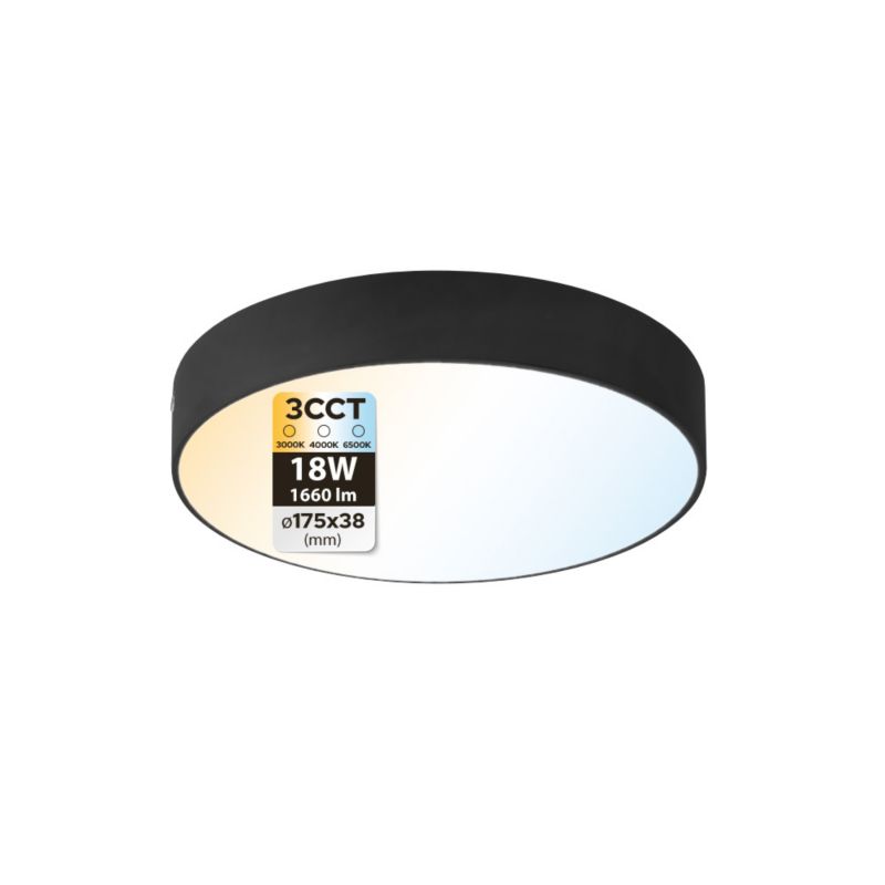 Plafon LED 18W HOROZ 1660lm 3CCT 17.5cm IP20 okrągły czarny CATALINA 1 szt.