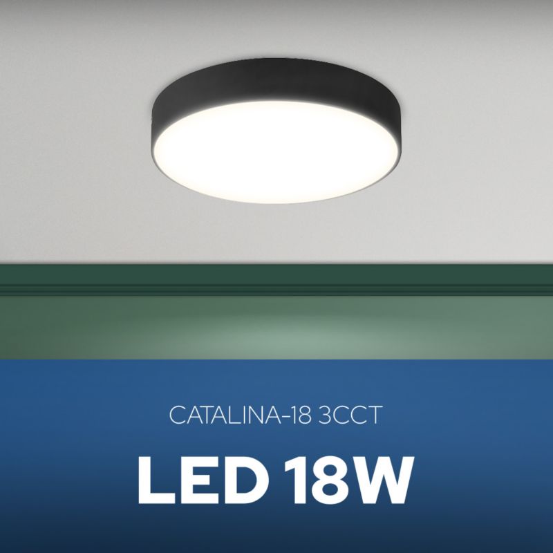 Plafon LED 18W HOROZ 1660lm 3CCT 17.5cm IP20 okrągły czarny CATALINA 1 szt.