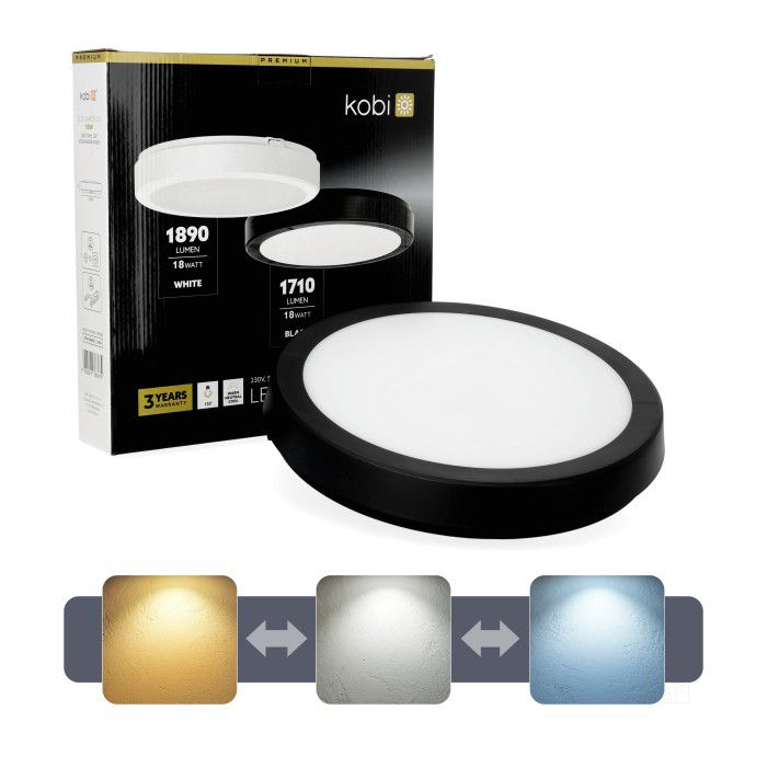 Plafon LED 18W Kobi 3cct IP65 czarny 1szt