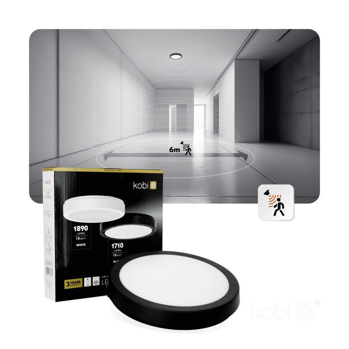 Plafon LED 18W Kobi 3cct IP65 czarny 1szt