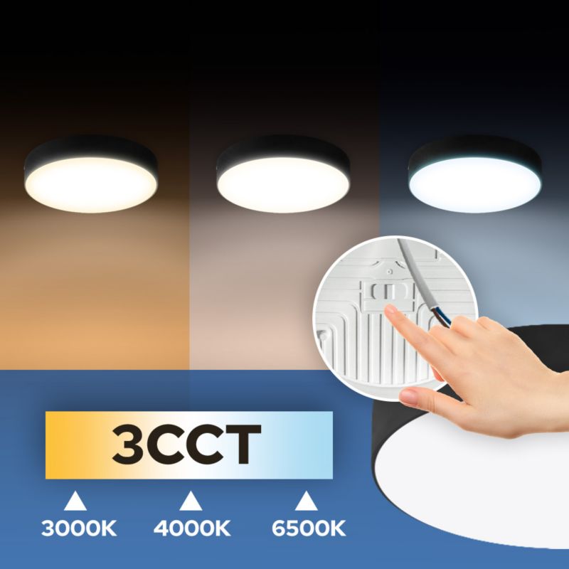 Plafon LED 24W HOROZ 2270lm 3CCT 21.5cm IP20 okrągły czarny CATALINA 1 szt.