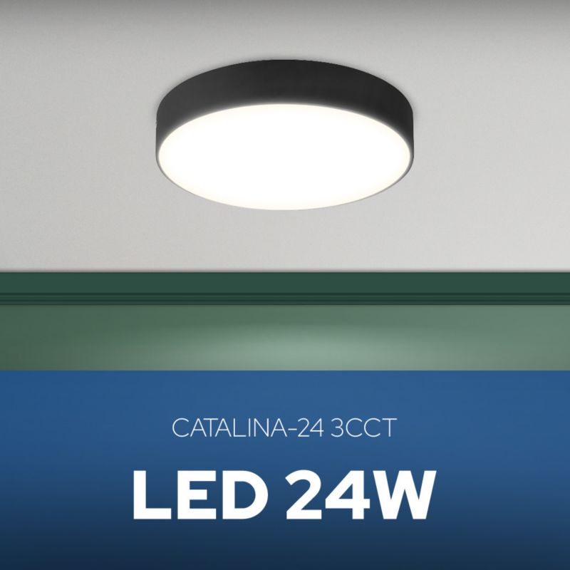 Plafon LED 24W HOROZ 2270lm 3CCT 21.5cm IP20 okrągły czarny CATALINA 1 szt.