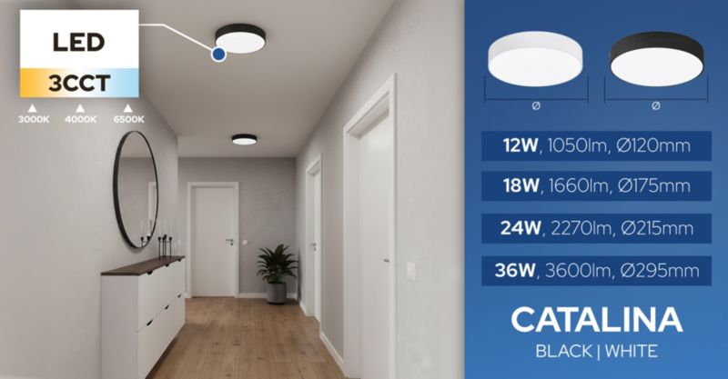 Plafon LED 24W HOROZ 2270lm 3CCT 21.5cm IP20 okrągły czarny CATALINA 1 szt.
