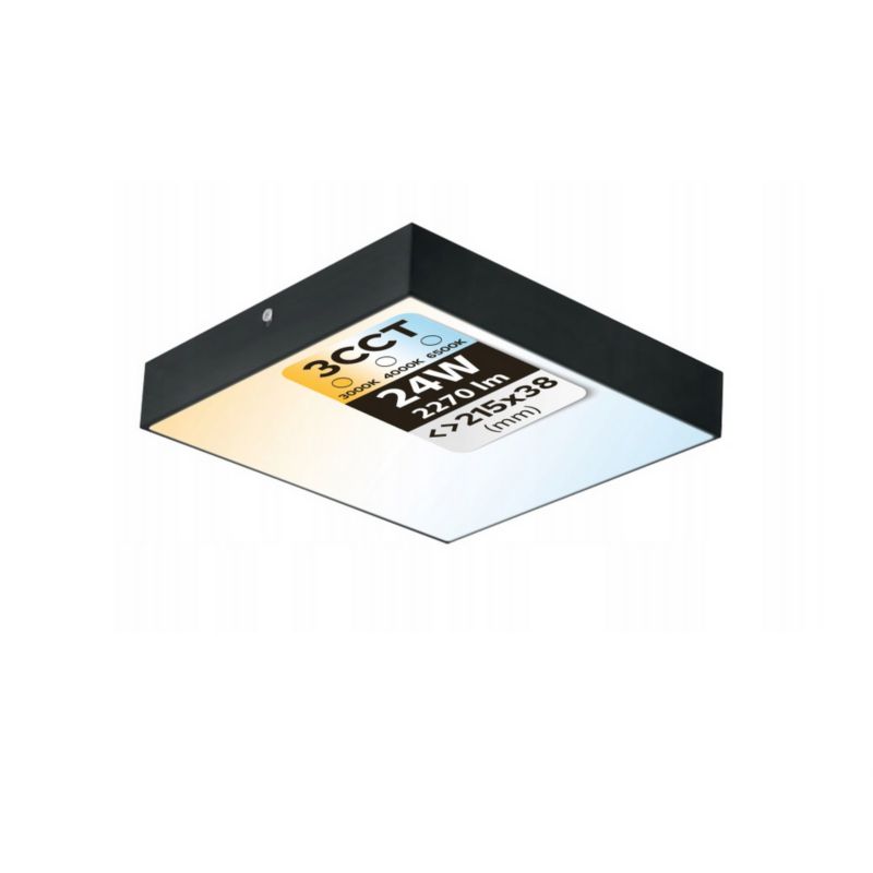 Plafon LED 24W HOROZ 2270lm 3CCT 21,5x21,5cm IP20 kwadratowy czarny CATALINA/S 1 szt.