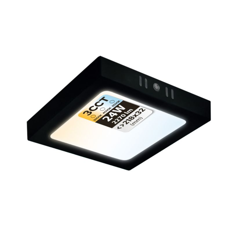 Plafon LED 24W HOROZ 2270lm 3CCT 21,8cmx21,8cm IP20 kwadratowy czarny SELENA 1 szt.