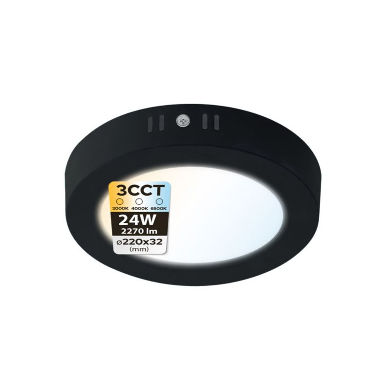 Plafon LED 24W HOROZ 2270lm 3CCT 22cm IP20 okrągły czarny MILENA 1 szt.