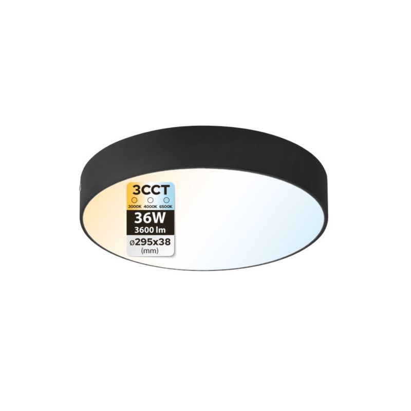 Plafon LED 36W HOROZ 3600lm 3CCT 29,5cm IP20 okrągły czarny CATALINA 1 szt.