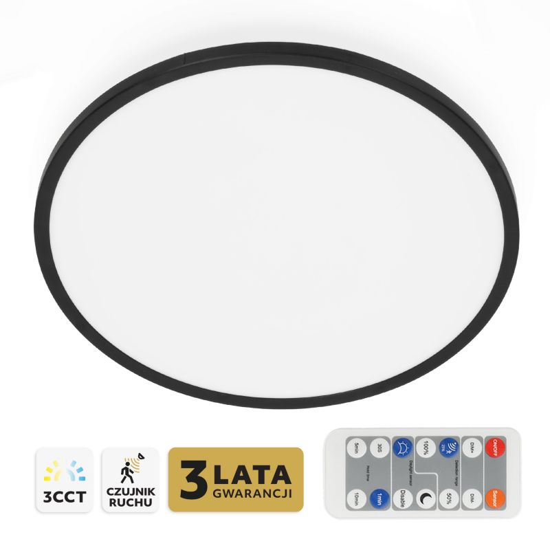 Plafon LED Kobi okrągły 32w 3cct z czujnikiem ruchu IP54 czarny 1szt.