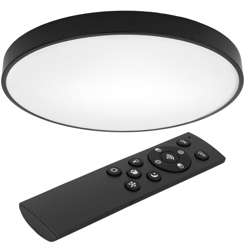 Plafon LED Ledhoff czarny okrągły ściemniany z pilotem 60 W 6000 lm 3 barwy światła 60 cm 1 sztuka