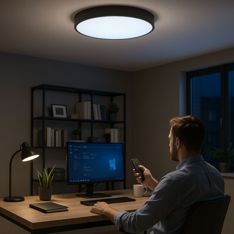Plafon LED Ledhoff czarny okrągły ściemniany z pilotem 60 W 6000 lm 3 barwy światła 60 cm 1 sztuka