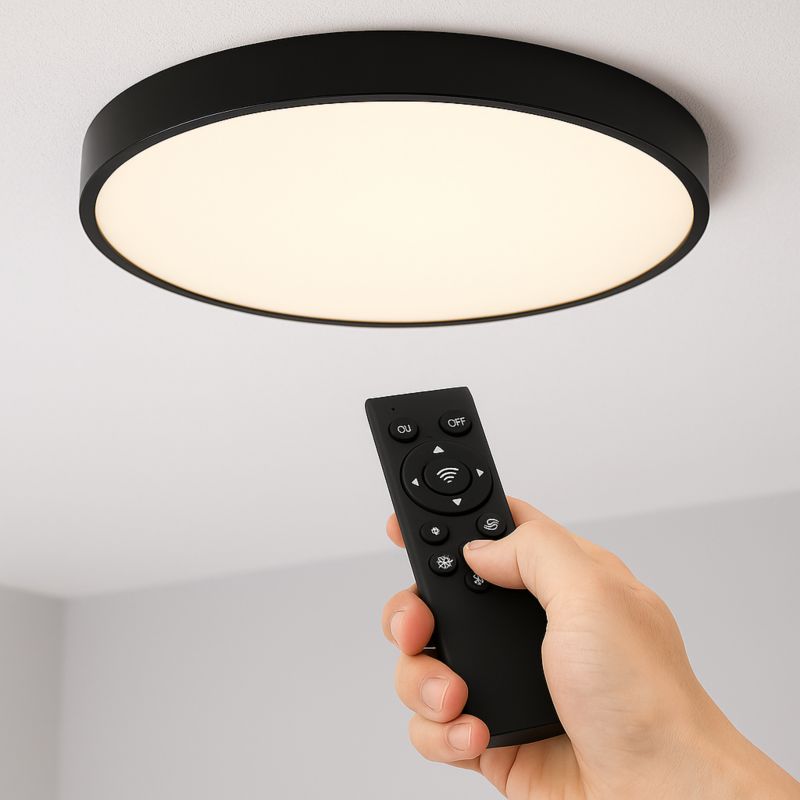 Plafon LED Ledhoff czarny okrągły ściemniany z pilotem 60 W 6000 lm 3 barwy światła 60 cm 1 sztuka