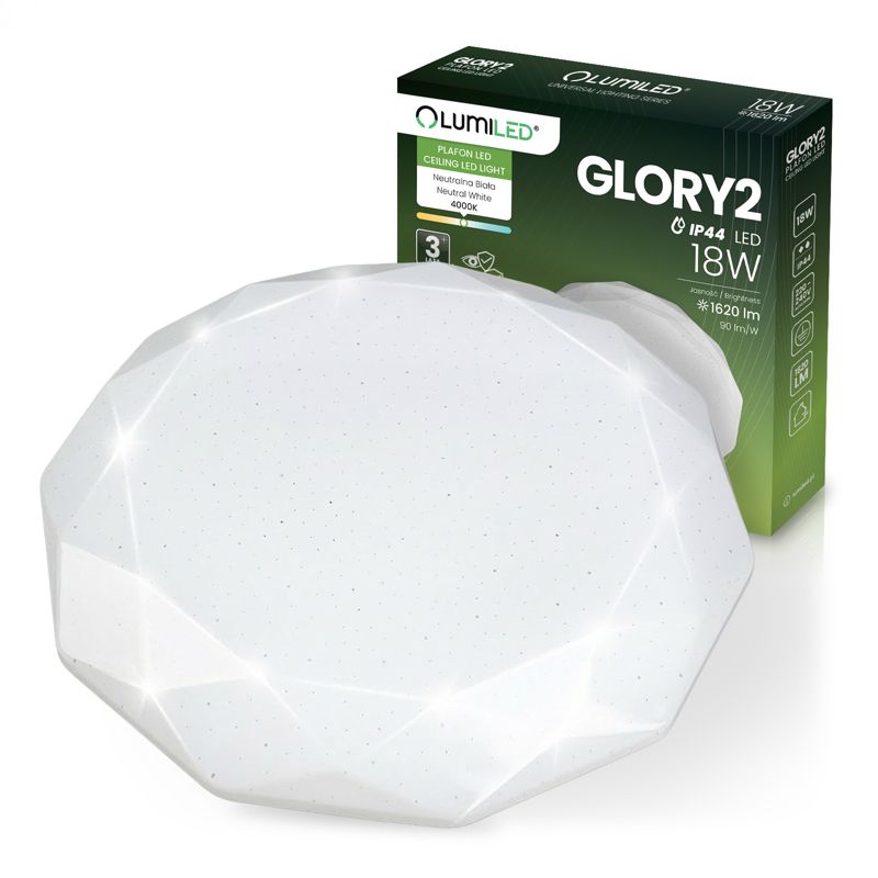 Plafon LED Lumiled Lampa Sufitowa Natynkowa 18W IP44 Okrągły Diament 33cm 1 szt.