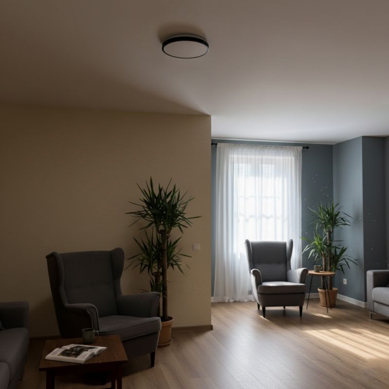 Plafon LED MasterLED Luvo 24W 32,5 cm IP44 neutralna biel 4000K czujnik ruchu okrągły czarny 1 szt.