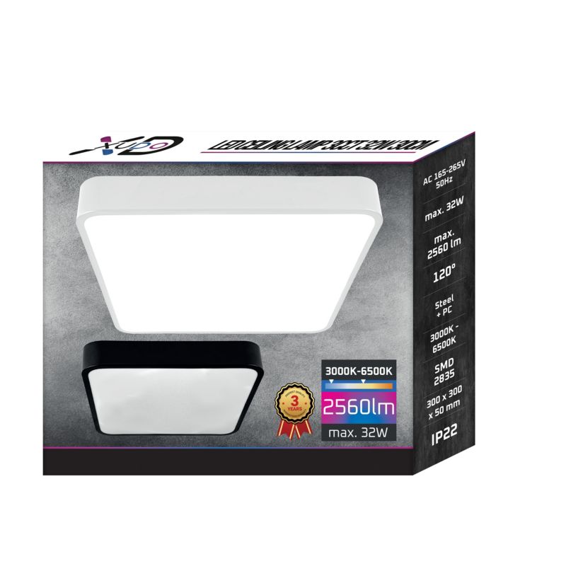 Plafon LED XUDO 32W 32cm 3CCT Biały Kwadratowy 1 szt.