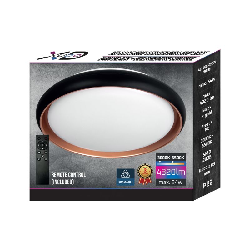 Plafon LED XUDO 54W 40cm 3CCT z pilotem Czarno-Złoty 1 szt.
