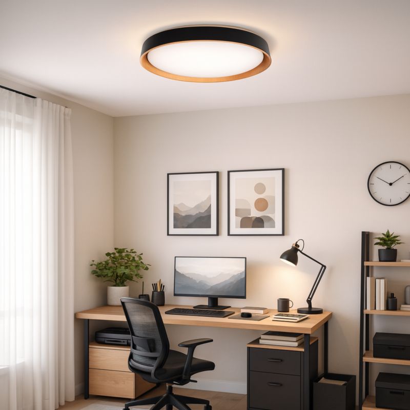 Plafon LED XUDO 54W 40cm 3CCT z pilotem Czarny Drewno 1 szt.