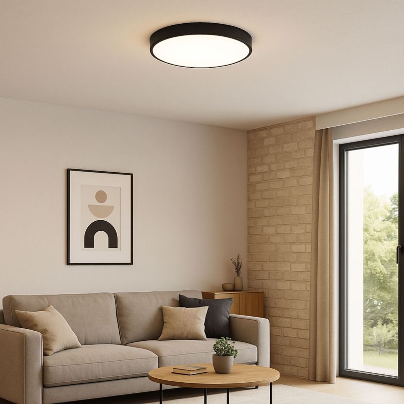 Plafon LEDHOFF Lampa sufitowa LED Czarny okrągły panel do pokoju 50cm Neutralna barwa 4000K Jasny 5000lm 50W 1 szt.