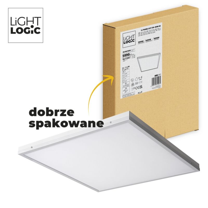 Plafon LightLogic LED natynkowy LL PANEL CCT 30-50W W 67007 kwadratowy biały 3 barwy 3 moce 1szt.