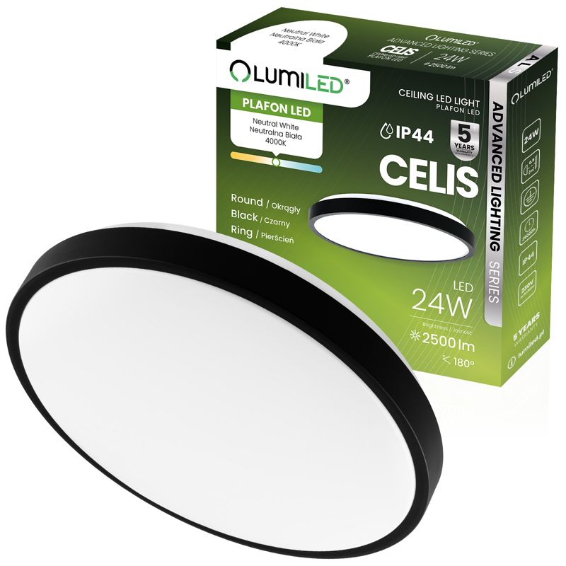 Plafon Lumiled Lampa Sufitowa Łazienkowy Plafon LED  24W 4000K Okrągły IP44 Czarny 1 szt.