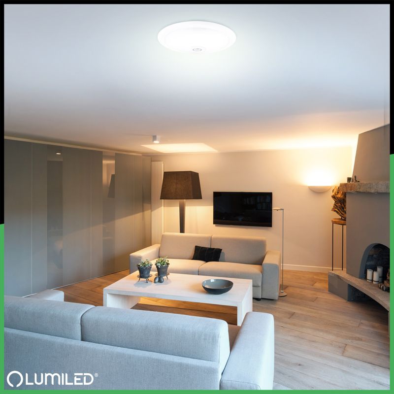 Plafon Lumiled Lampa Sufitowa Łazienkowy Plafon LED  2x E27 IP44 z Czujnikiem Ruchu i Zmierzchu Biały Okrągły 30cm 1 szt.