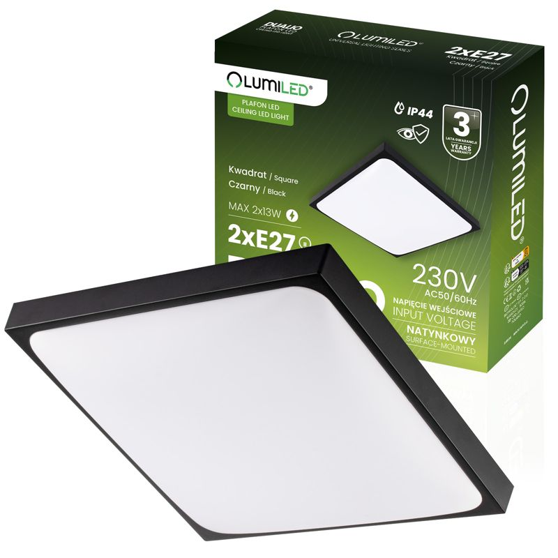 Plafon Lumiled Lampa Sufitowa Łazienkowy Plafon LED  2x E27 Kwadratowy IP44 30cm 1 szt.