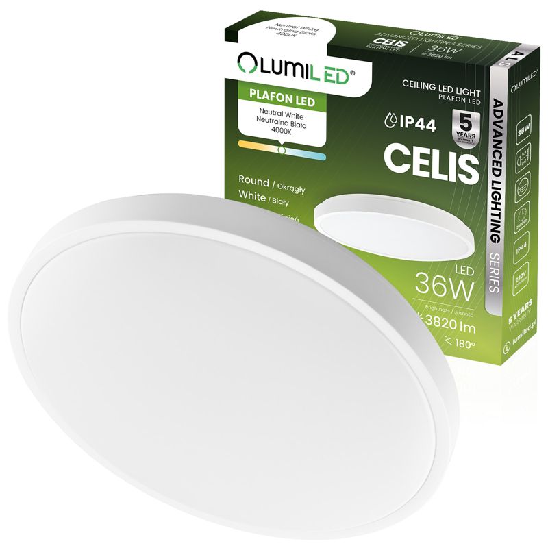 Plafon Lumiled Lampa Sufitowa Łazienkowy Plafon LED  36W 4000K Okrągły IP44 Biały 1 szt.