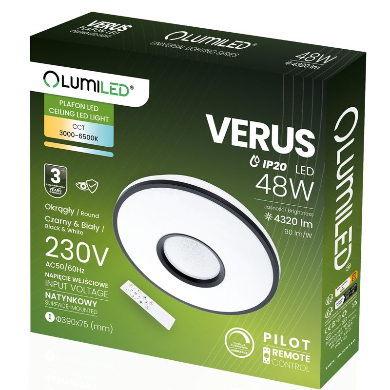 Plafon Lumiled Lampa Sufitowa Plafon LED 48W CCT Biały Okrągły 40cm z Pilotem 1 szt.