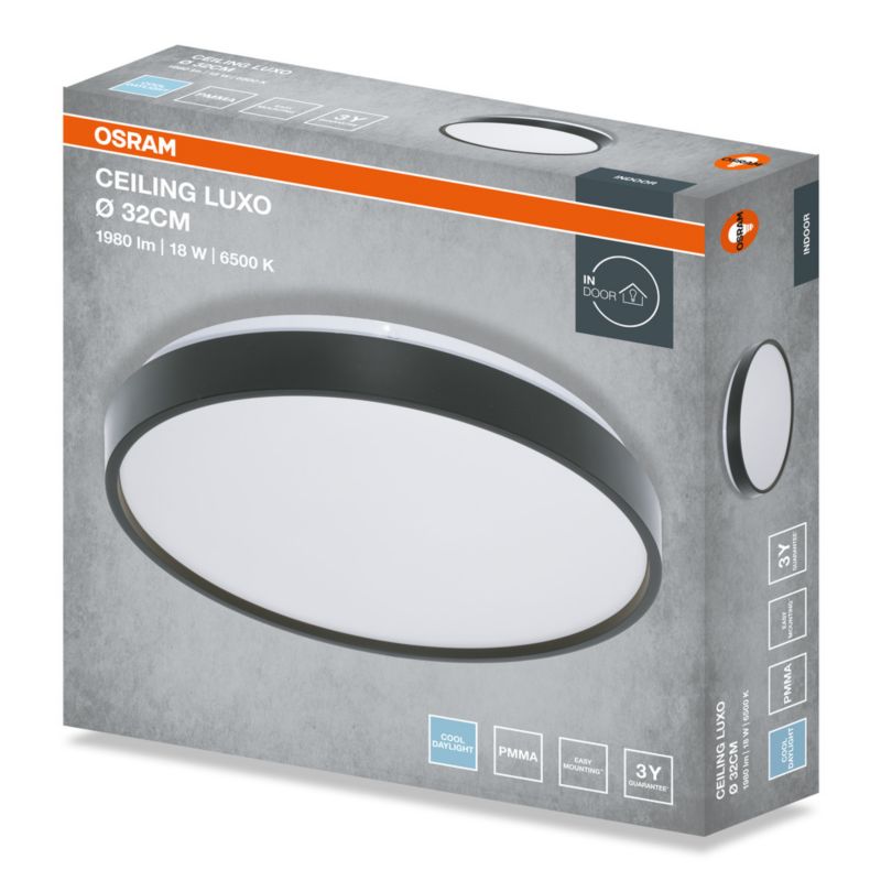Plafon Osram Luxo Lampa Sufitowa Plafon LED 18W 990lm 6500K Okrągły Czarny 1 szt.