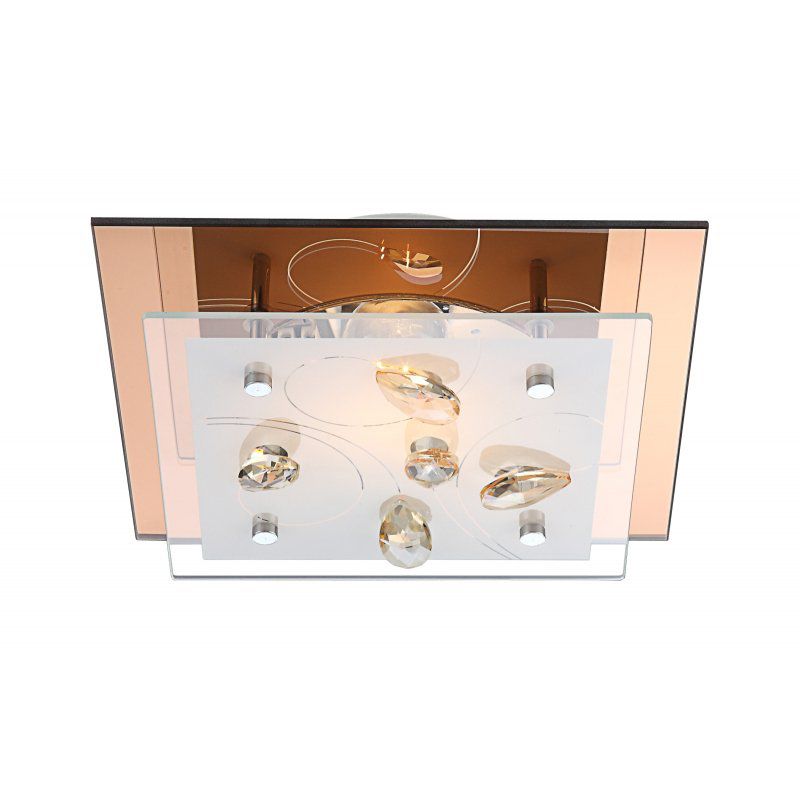 Plafon sufitowy AYANA 40412 złoty amber szkło opal i kryształy K5, E27, 24 cm Globo 1 szt.
