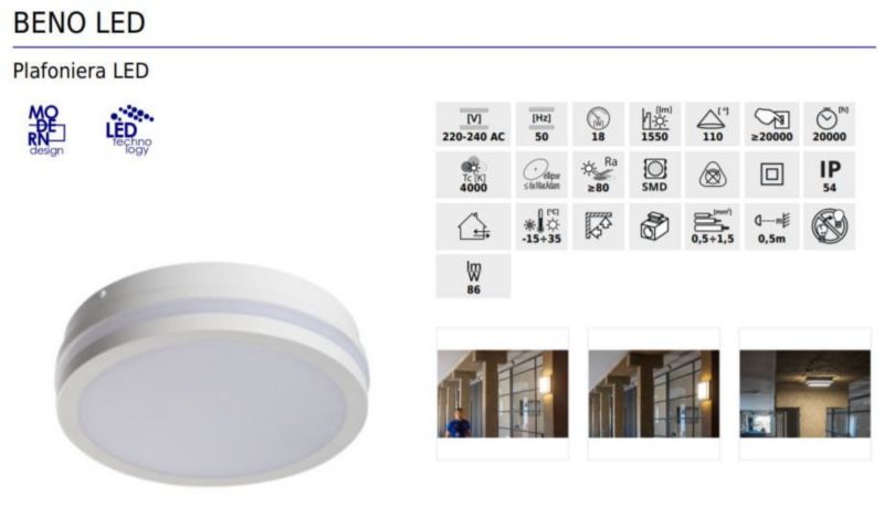 Plafon sufitowy Kanlux Beno biały LED 18W 4000K 1550lm  IP54 wym: 6 x 22 x 22 cm tworzywo sztuczne - 1 szt.