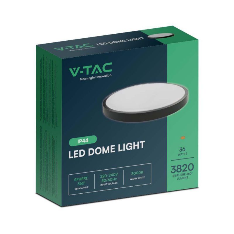 Plafon sufitowy lampa V-TAC  czarno-biały LED 36W 6500K 3820lm okrągły IP44 wym: 6,1 x 35 x 35 cm tworzywo sztuczne - 1 szt.