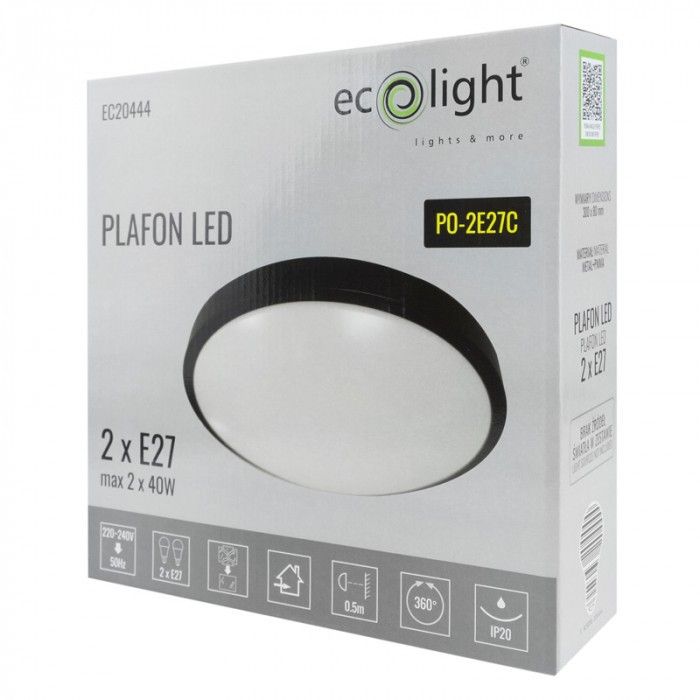 Plafon sufitowy nowoczesny Ecolight  czarno-biały  2 x E27 x 40W IP20 wym: 8 x 30 x 30 cm - 1 szt.