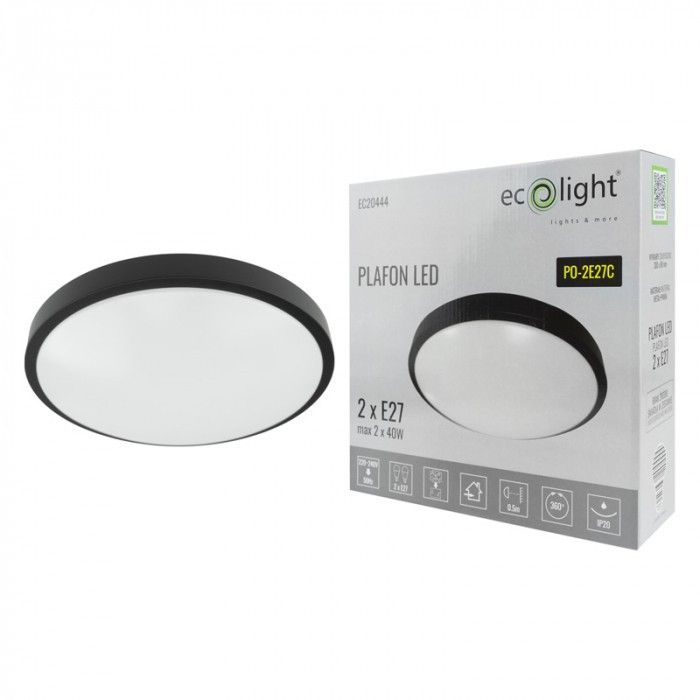 Plafon sufitowy nowoczesny Ecolight  czarno-biały  2 x E27 x 40W IP20 wym: 8 x 30 x 30 cm - 1 szt.