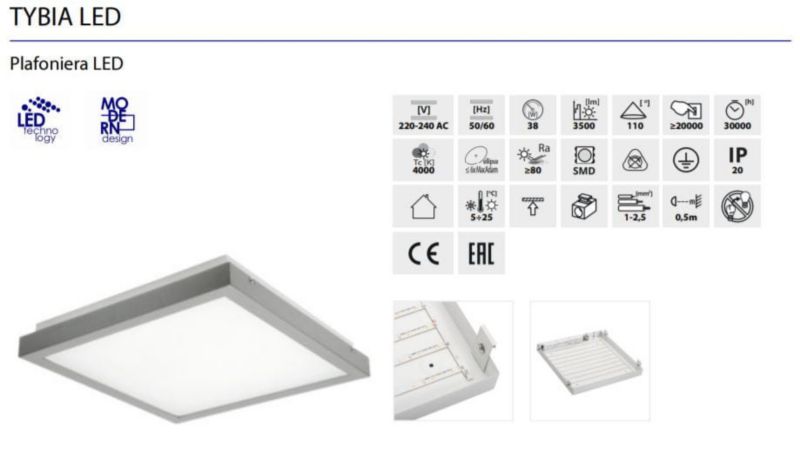 Plafon sufitowy nowoczesny Kanlux Tybia szaro-biały LED 38W 4000K 3500lm  IP20 wym: 6 x 41 x 41 cm tworzywo sztuczne - 1 szt.