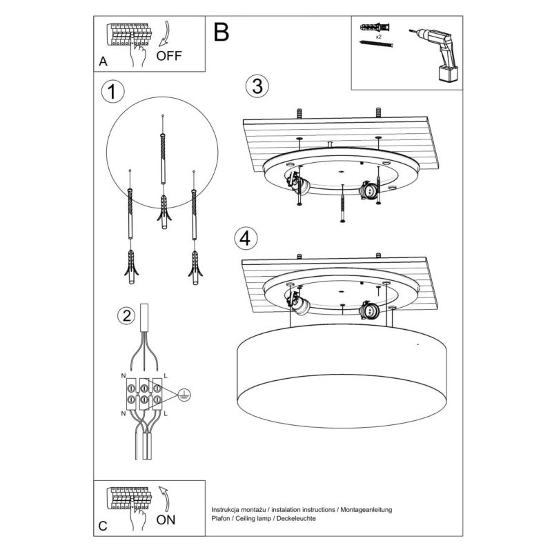 Plafon sufitowy nowoczesny Sollux Lighting Arena czarny  4 x E27 x 15W IP20 wym: 11 x 55 x 55 cm - 1 szt.