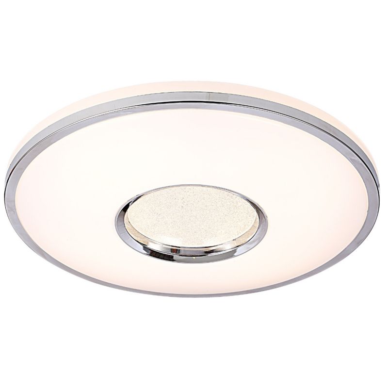 Plafon sufitowy Polux Leon  biały chromowany LED 48W 3000K-6500K 5200lm  IP44 wym: 6,5 x 39 x 39 cm tworzywo sztuczne - 1 szt.