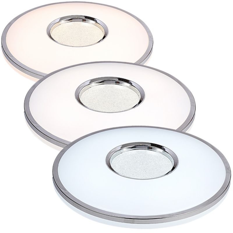 Plafon sufitowy Polux Leon  biały chromowany LED 48W 3000K-6500K 5200lm  IP44 wym: 6,5 x 39 x 39 cm tworzywo sztuczne - 1 szt.