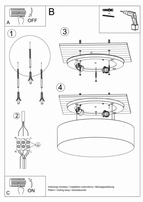 Plafon sufitowy Sollux Lighting Arena czarny  2 x E27 x  IP20 wym: 12 x 35 x 35 cm - 1 szt.