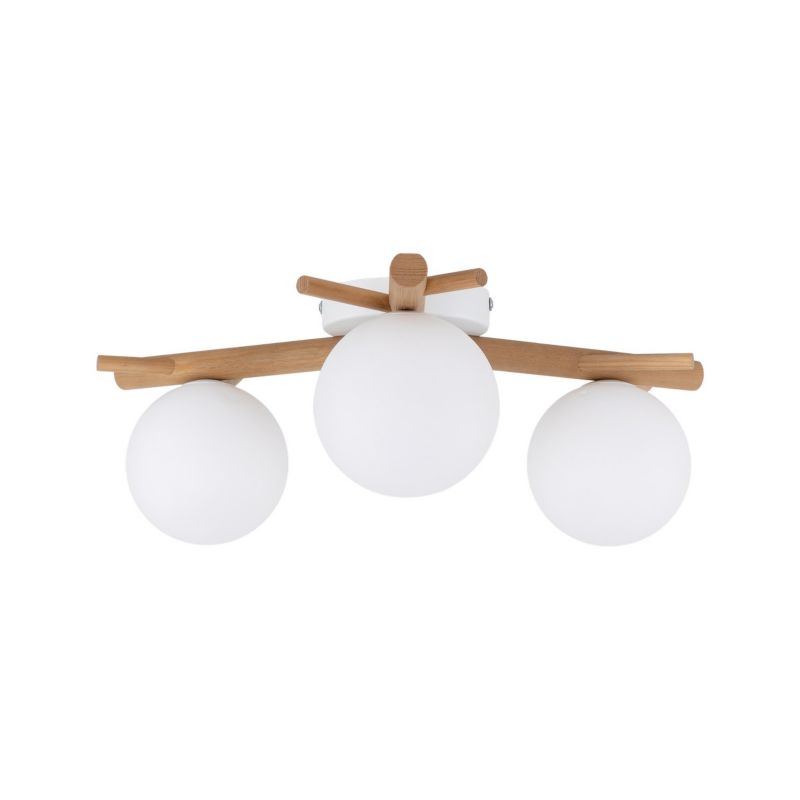 Plafon TK-Lighting Sheron drewniany stelaż 3x kule mleczne G9 - 1szt.