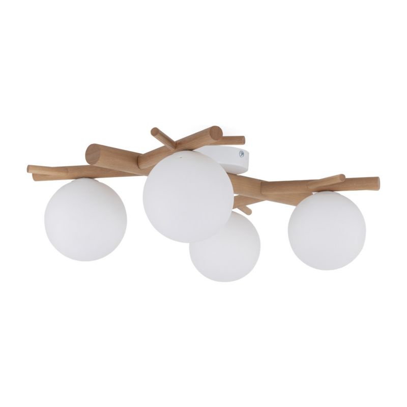 Plafon TK-Lighting Sheron drewniany stelaż 4x kule mleczne G9 - 1szt.