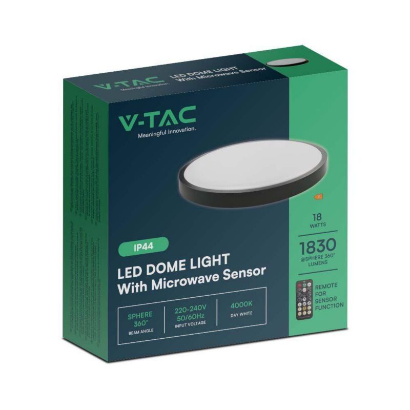 Plafon V-TAC  czarno-biały LED 18W 4000K 1830lm  IP44 wym: 6 x 29,5 x 29,5 cm tworzywo sztuczne - 1 szt.