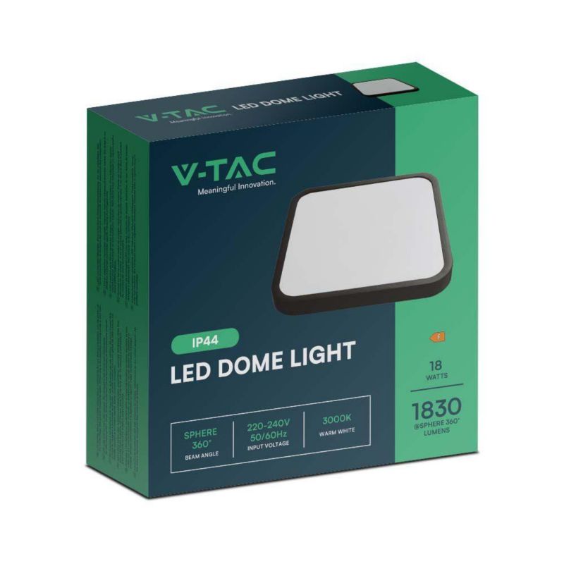 Plafon V-TAC  czarno-biały LED 18W 4000K 1830lm kwadratowy IP44 wym: 6,5 x 25 x 25 cm tworzywo sztuczne - 1 szt.