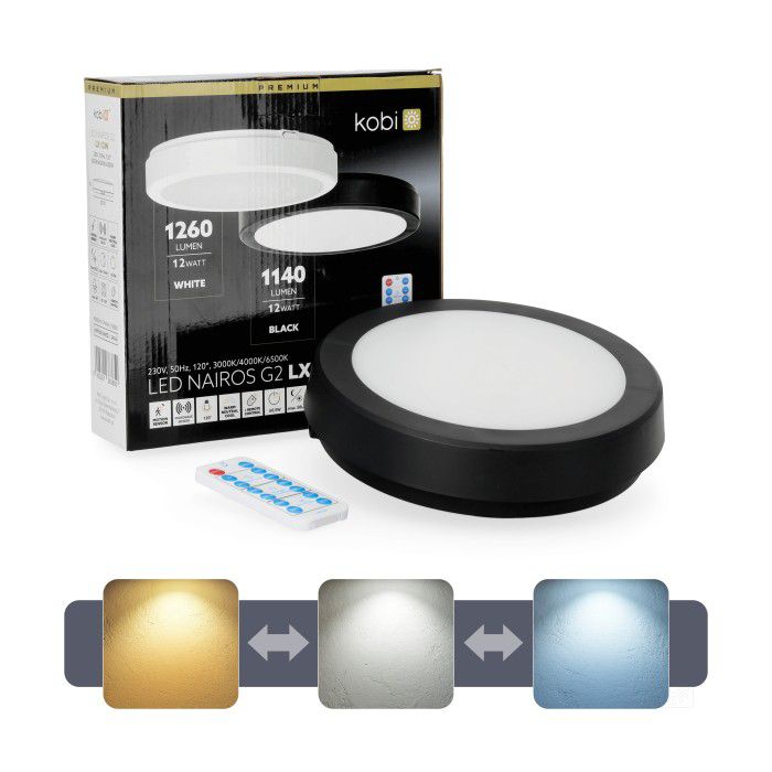 Plafon z czujnikiem ruchu LED 12W Kobi 3cct IP65 czarny 1szt.