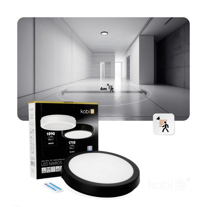 Plafon z czujnikiem ruchu LED 18W Kobi 3cct IP65 czarny 1szt.