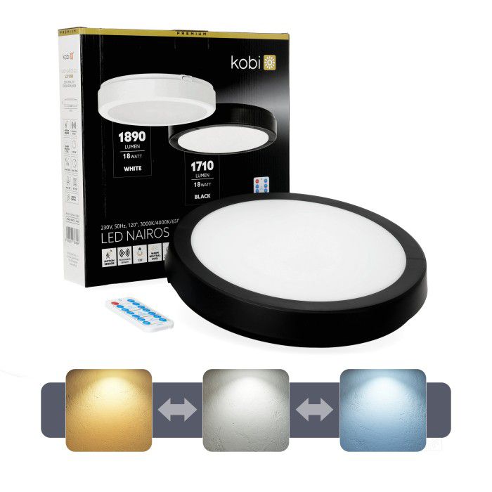 Plafon z czujnikiem ruchu LED 18W Kobi 3cct IP65 czarny 1szt.
