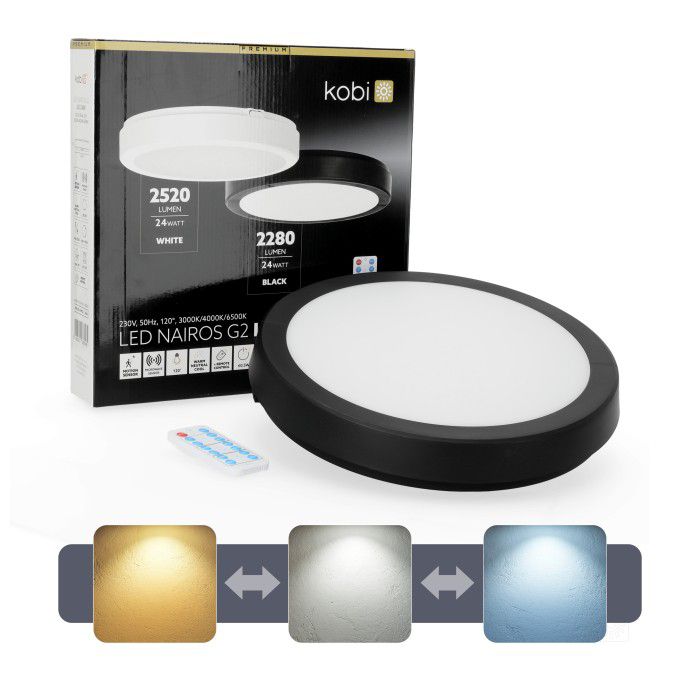 Plafon z czujnikiem ruchu LED 24W Kobi 3cct IP65 czarny 1szt.