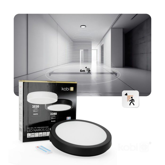 Plafon z czujnikiem ruchu LED 24W Kobi 3cct IP65 czarny 1szt.